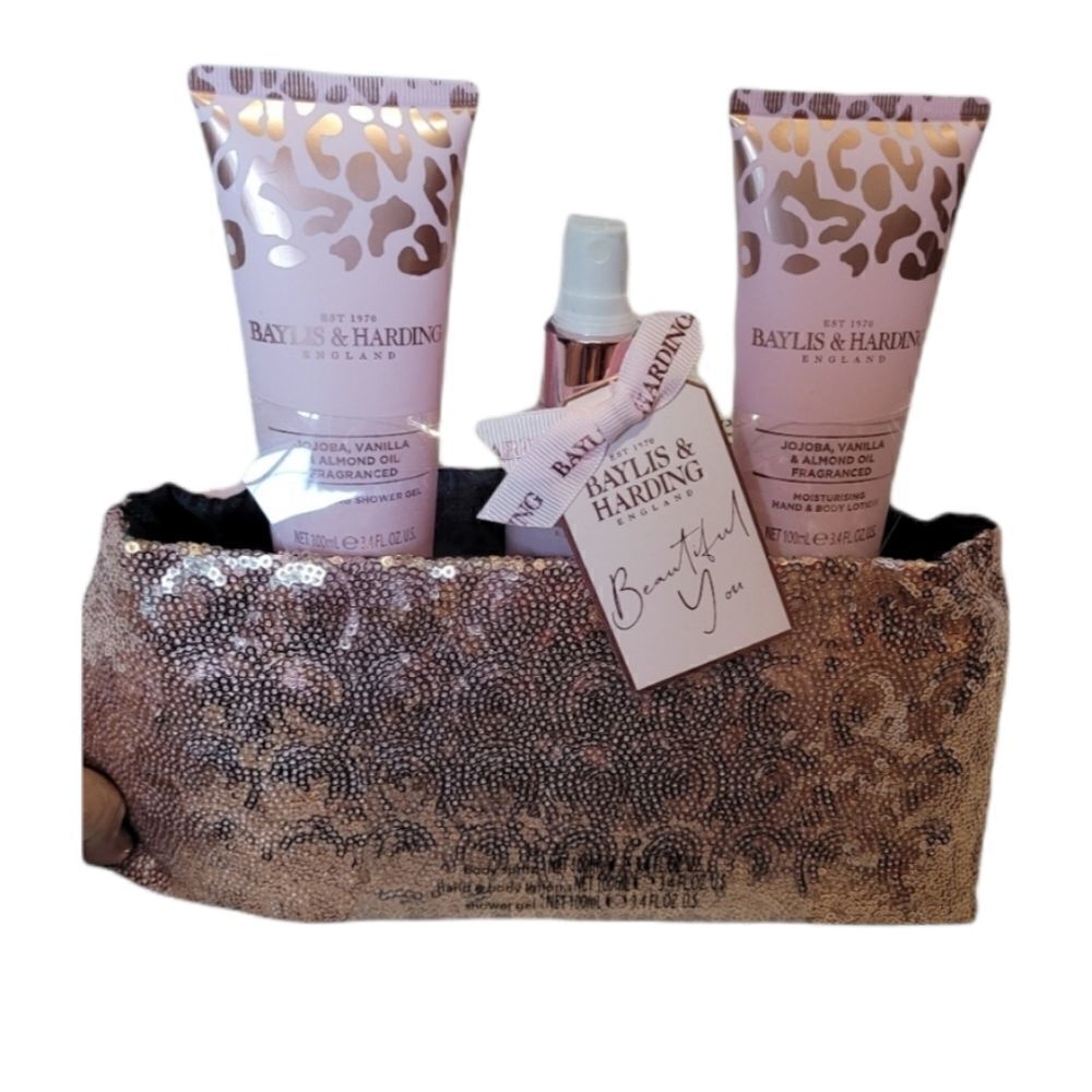 New Pink sequin bath gift set-Vanilla Almond Scent
